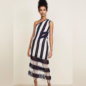 SELF PORTRAIT CROCHET STRIPE MAXI DRESS